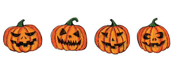 Halloween pumpkins set. Hand drawn illustration.