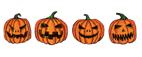 Halloween pumpkins set. Hand drawn illustration.