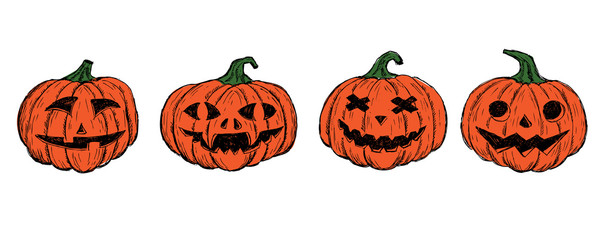Halloween pumpkins set. Hand drawn illustration.