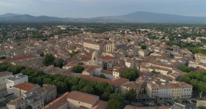 Carpentras aerial back traveling, Vaucluse, France