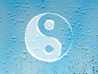 Yin Yang Symbol mit Bild aus der Natur als Hintergrund