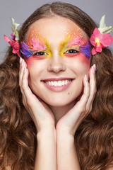 Naklejka premium Female with fashion feather eyelashes make-up