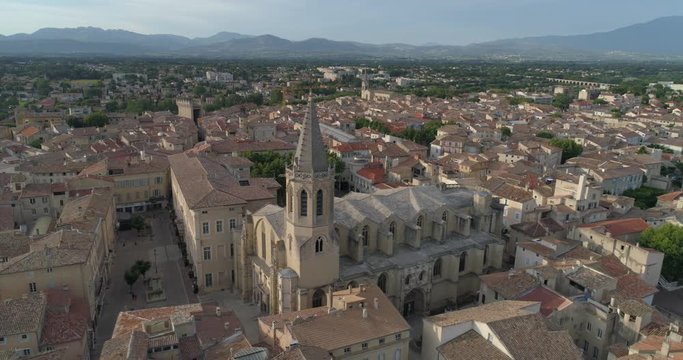 Carpentras aerial back traveling, Vaucluse, France