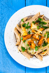 Pasta with chanterelle mushrooms and sauce