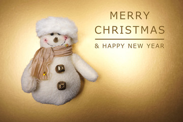 Merry Christmas greeting card with snowman and Merry Christmas & Happy new year text. holiday cartoon character.