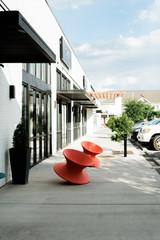 red spun swivel stool, outdoor furniture 