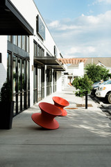 red spun swivel stool, outdoor furniture 