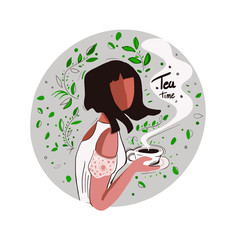 Tea time. Woman with a tea cup. Vector illustration