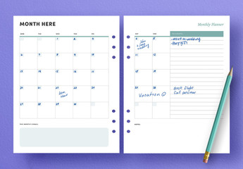  Monthly Calendar Agenda Layout for Planner
