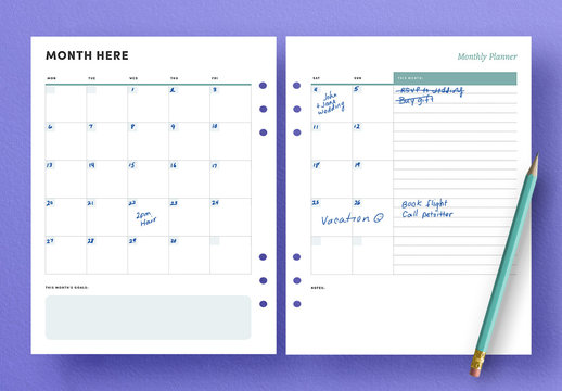  Monthly Calendar Agenda Layout for Planner