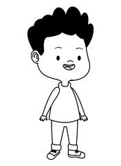 Happy kid having fun cartoons in black and white