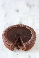 Chocolate cake on a white background