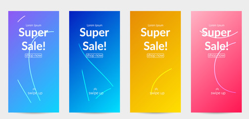 Bright colored gradient sale advertisement template with wavy lines