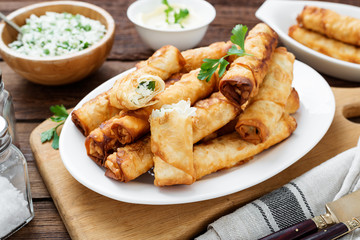 Deep Fried Turkish Cigar Shaped Rolls - Spring roll Sigara Borek.