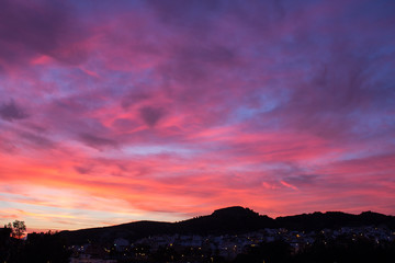 sunset with a sky of varied tones and lots of color in Malaga