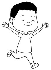 Happy kid having fun cartoons in black and white