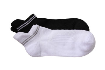 2 pairs of white and black sports short socks with stripes on a white background, isolate