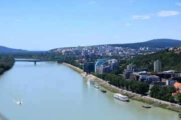 Top view on the beautiful old buildings in the old town of Bratislava city. Slovakia.