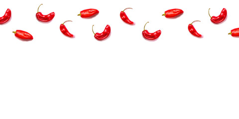 Flat lay red hot chillii peppers pattern isolated on white