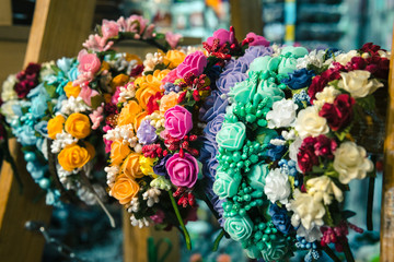 Poland hoops on the head, made of multicolored artificial flowers souvenir products, handmade, accessories for women, children, girls