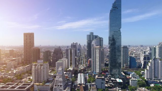 4k Aerial city view of Bangkok downtown, Flying over Bangkok, Thailand.	