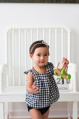 Toddler Girl in Black and White Gingham Romper