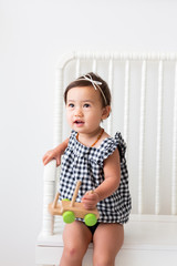 Toddler Girl in Black and White Gingham Romper