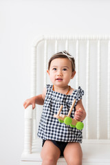 Toddler Girl in Black and White Gingham Romper