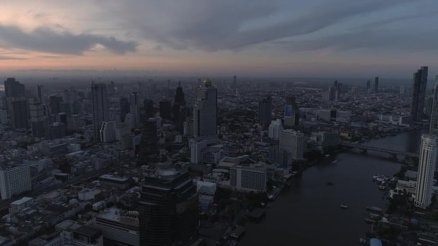 4k Aerial city view of Bangkok downtown, Flying over Bangkok, Thailand.	