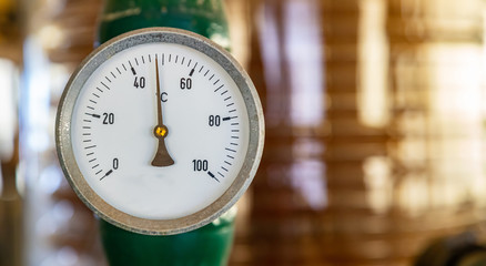 Temperature gauge, celsius scale, old, dial, blur industrial background