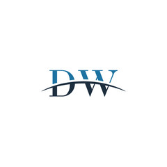 Initial letter DW, overlapping movement swoosh horizon logo company design inspiration in blue and gray color vector