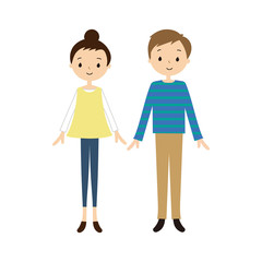 仲良し若夫婦のベクターイラスト（笑顔, 2人, 男女, 正面, 直立, 全身）
