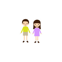 かわいい子供たちのベクターイラスト（笑顔, 2人, 男女, 正面, 直立, 全身）