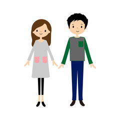 仲良し若夫婦のベクターイラスト（笑顔, 2人, 男女, 正面, 直立, 全身）