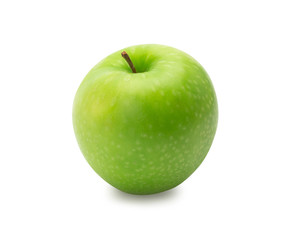 Ripe whole green apples isolated on white background with clipping path