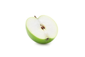 Half green apple isolated on white background with clipping path