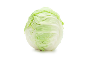 Fototapeta premium Whole green cabbage isolated on white background with clipping path.