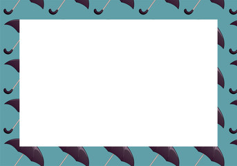 Fototapeta premium Horizontal blue frame with black umbrellas pattern