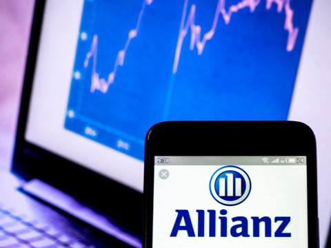 Kiev, Ukraine,  April 11, 2019, Illustrative Editorial. In This Photo Illustration An Allianz SE  Logo Seen Displayed On A Smart Phone