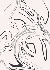 Vector liquid art illustration. Minimalistic style with smooth thin ink lines on light background. Decoration for art projects. Abstract paint movement in water. Marble texture effect. 