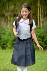 Stressful Prep Minority Girl Student Wearing Uniform With Books