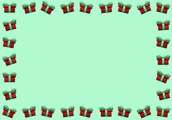 Fototapeta na wymiar Rectangle horizontal frame with red gift boxes