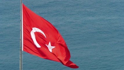 Close-up of the Turkey flag flattering on the wind.