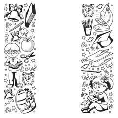 Fototapeta premium Back to School. Vector pattern with icons and children.