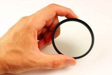 Protective filter photo studio in hand on a white background