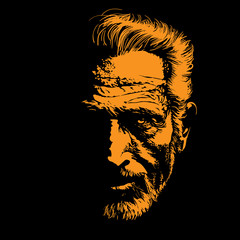 Old Man portrait silhouette in backlight. Vector. 