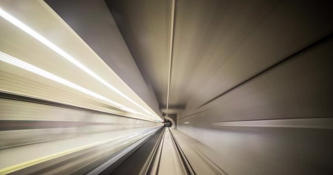 Speedy time lapse view from train cabin in tunnel