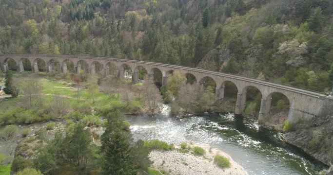 Chapeauroux train viaduct over Allier river, Haute-Loire, France