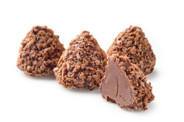 Chocolate truffles on a white background