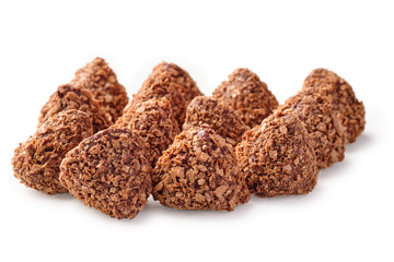 Chocolate truffles on a white background